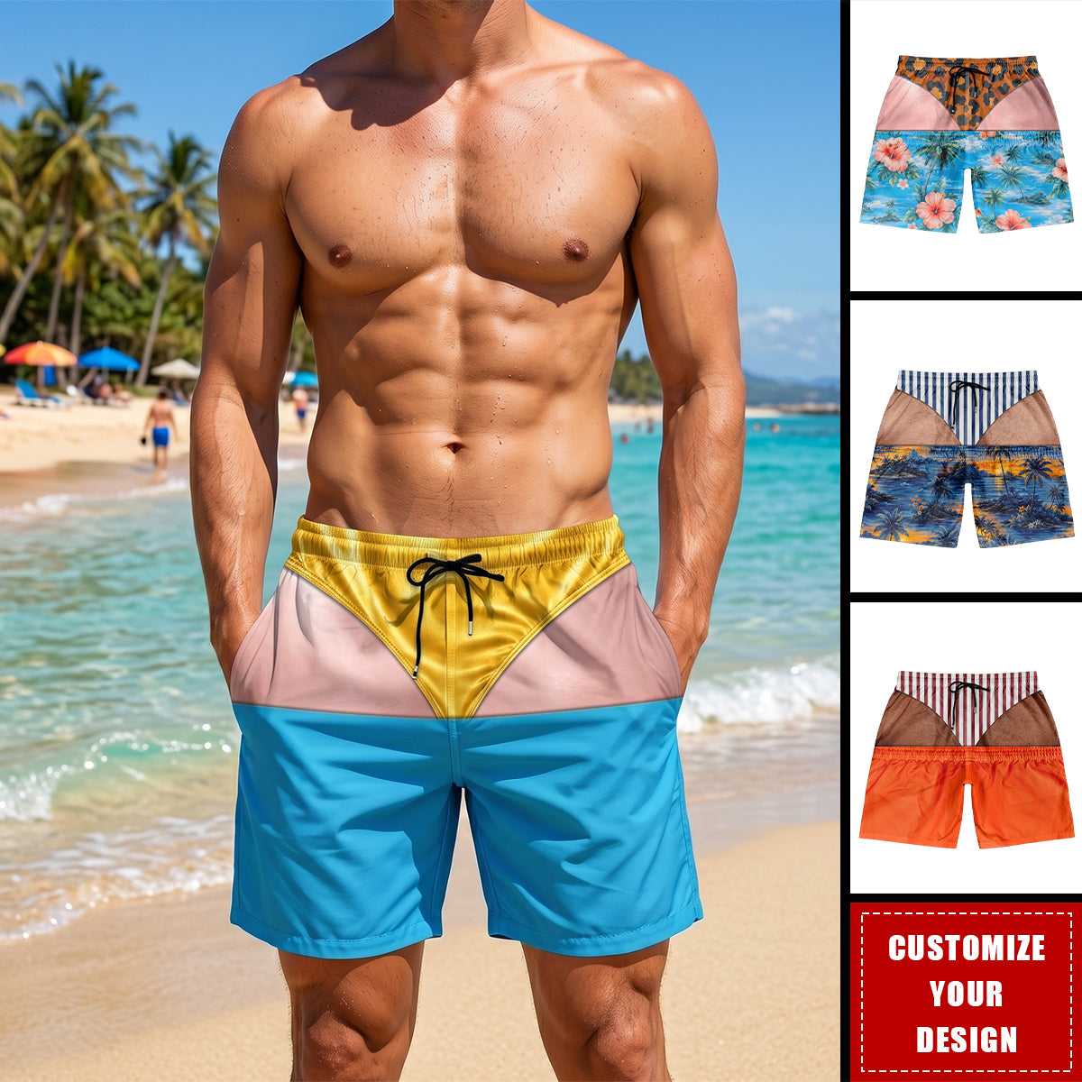 Funny Men Swim Trunks 3D Effect Body - Personalized Unisex Beach Shorts