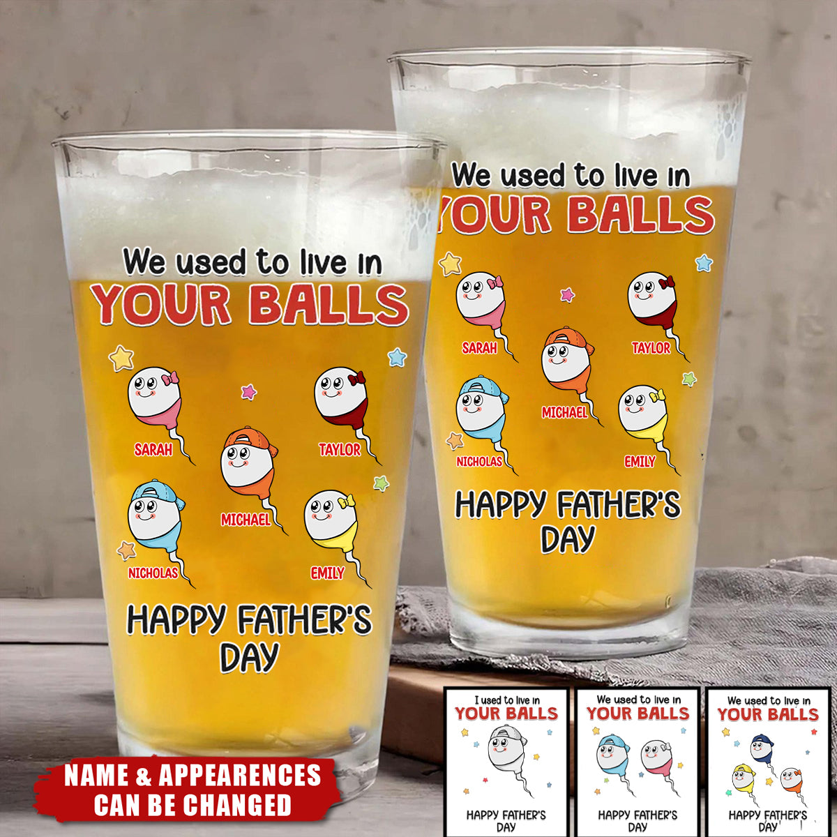 From Your Balls To Your Hear - Personalized Beer Glass - Father's Day, Gift For Dad