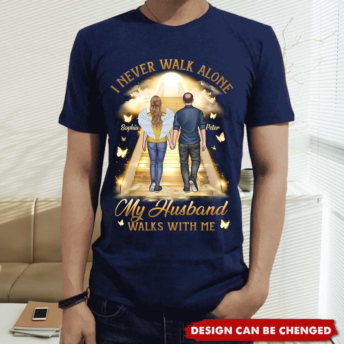 His Wings Guide My Steps - Memorial Personalized Custom Unisex T-shirt- Sympathy Gift For Family Members