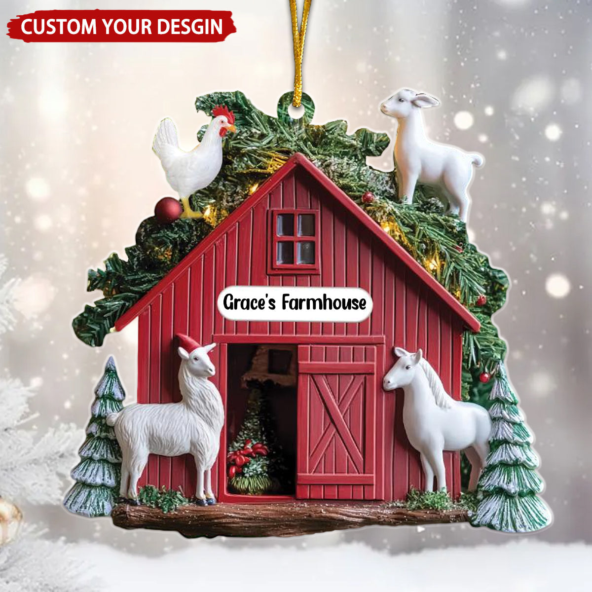 Rustic Red Barn Personalized Farmhouse Christmas Ornament