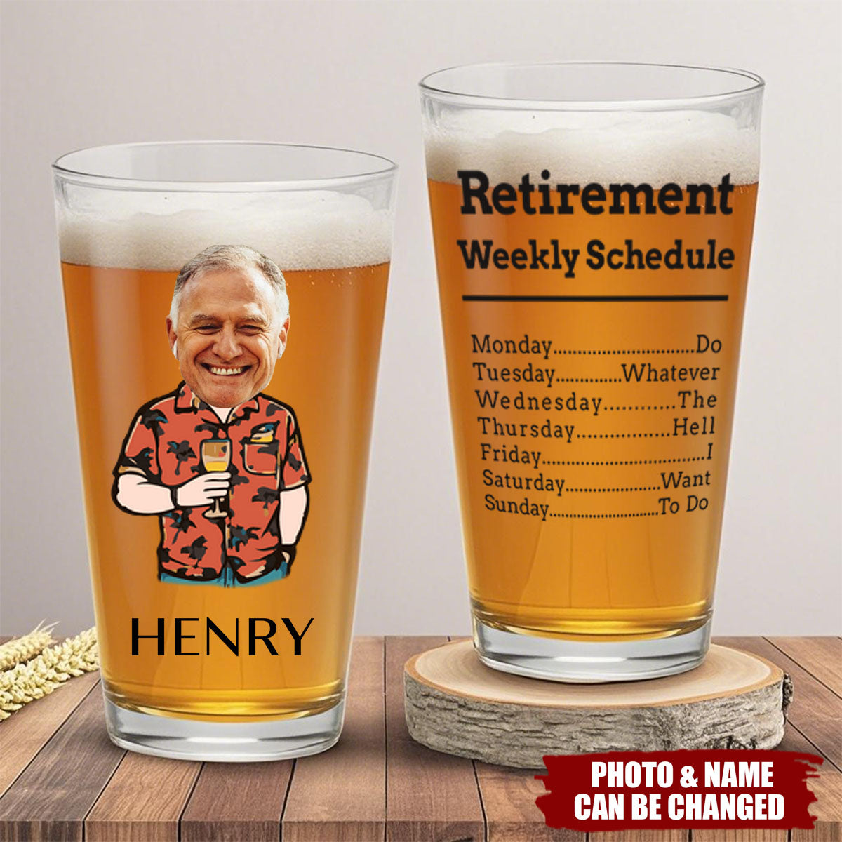 Retirement Weekly Schedule, Personalized Custom Beer Glass, Gift For Retiree