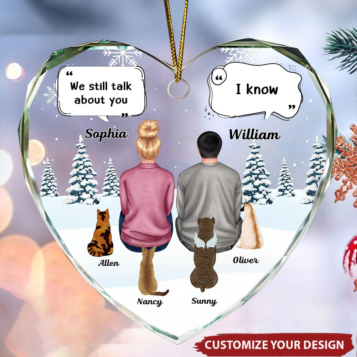 I Miss You Memorial Dog Cat - Personalized Heart Shaped Glass Ornament