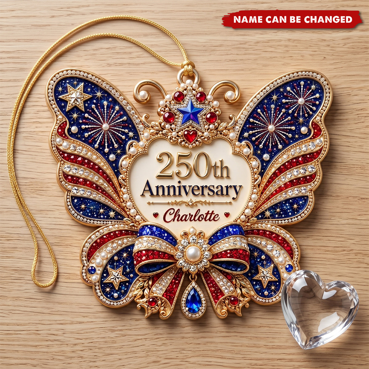 Custom Name USA 250th Anniversary Butterfly Acrylic Ornament