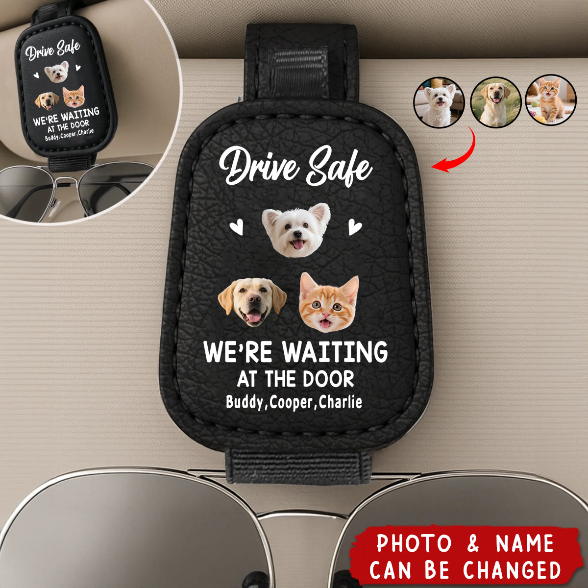 Custom Photo - Dog & Cat Personalized Custom Leather Car Visor - Gift For Pet Owners, Pet Lovers