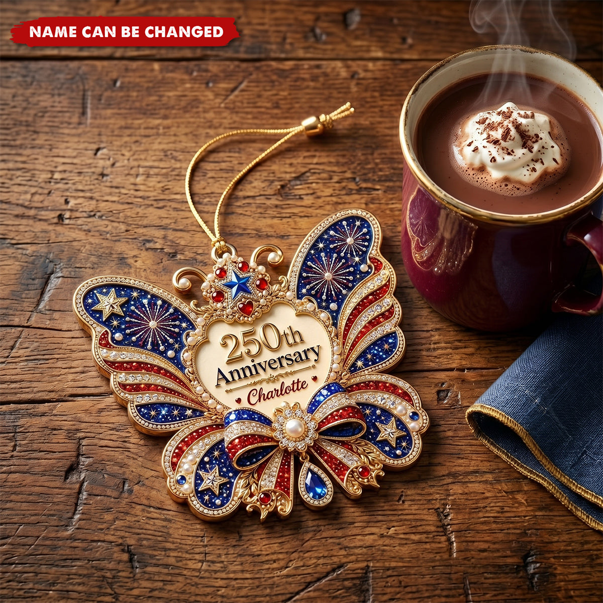 Custom Name USA 250th Anniversary Butterfly Acrylic Ornament
