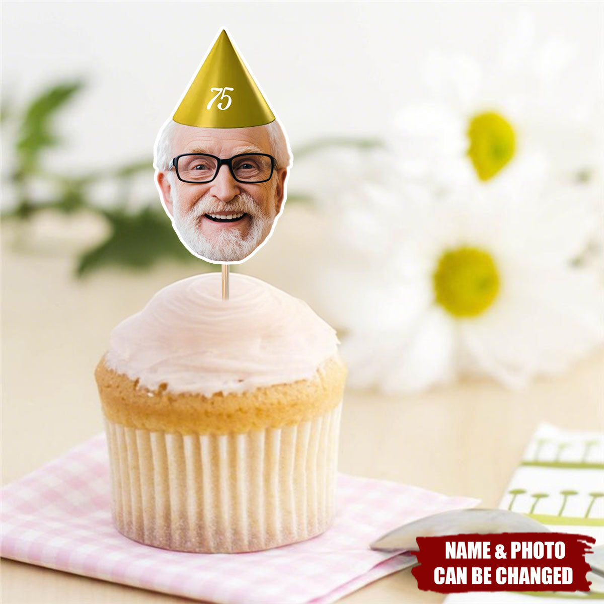 Personalized Photo Cake Toppers with Food Safe Stick Set of 15 Birthday Party Favors