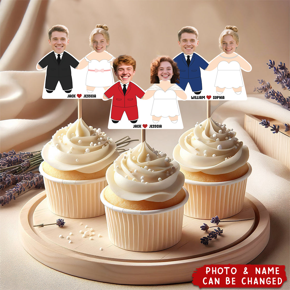 Custom Photo Face Wedding Couple Decoration Cupcake Toppers
