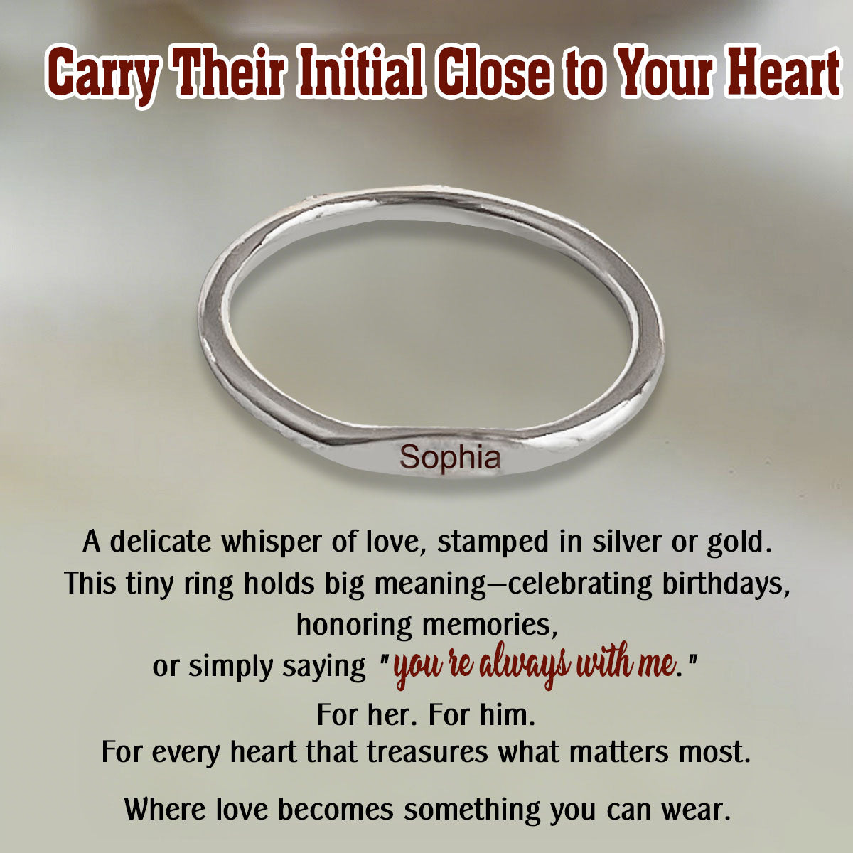 Dainty Stamped initial Ring, Personalized Birthday Memorial Ring, Gift for Him/Her