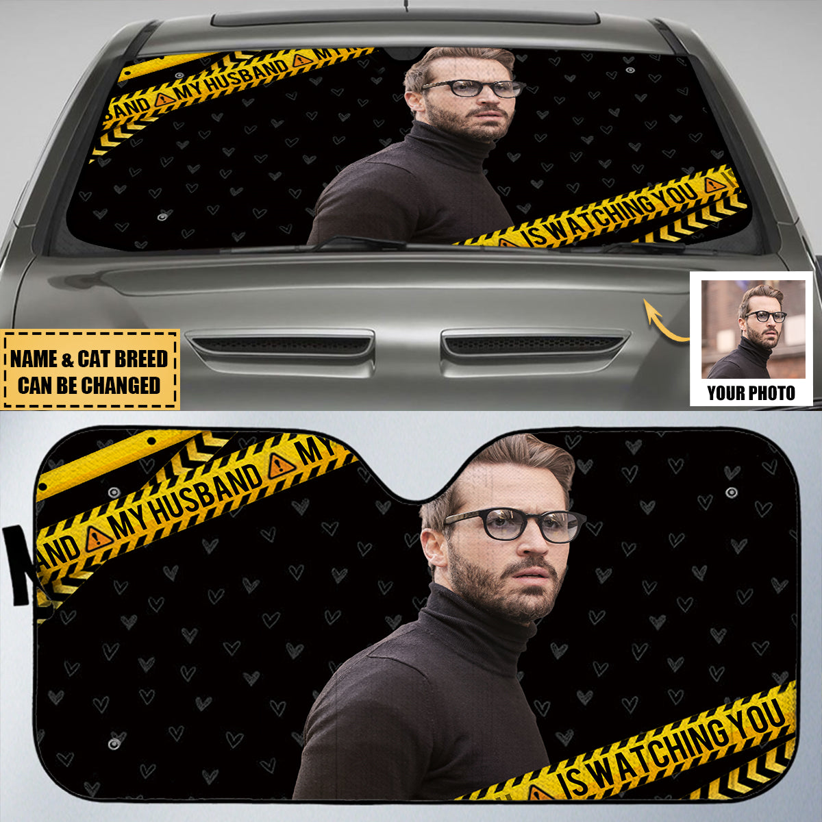 Custom Photo Funny Face Husband Wife Dog Cat - Personalized Auto Sunshade