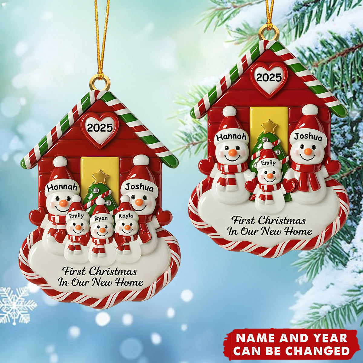 First Christmas In Our New Home With Snowmen - Personalized Wooden Ornament