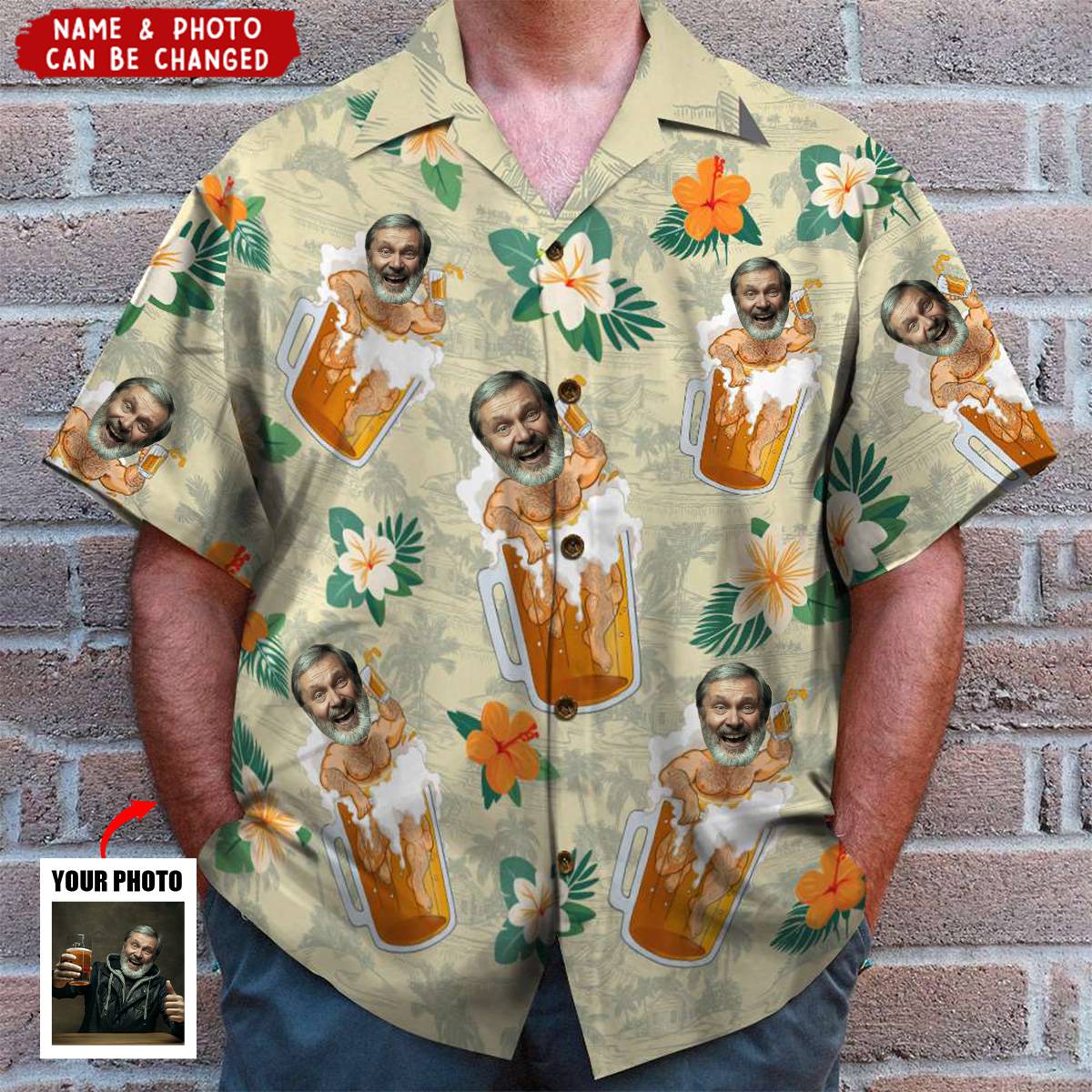 Custom Photo Beer Man Personalized Hawaiian Shirt