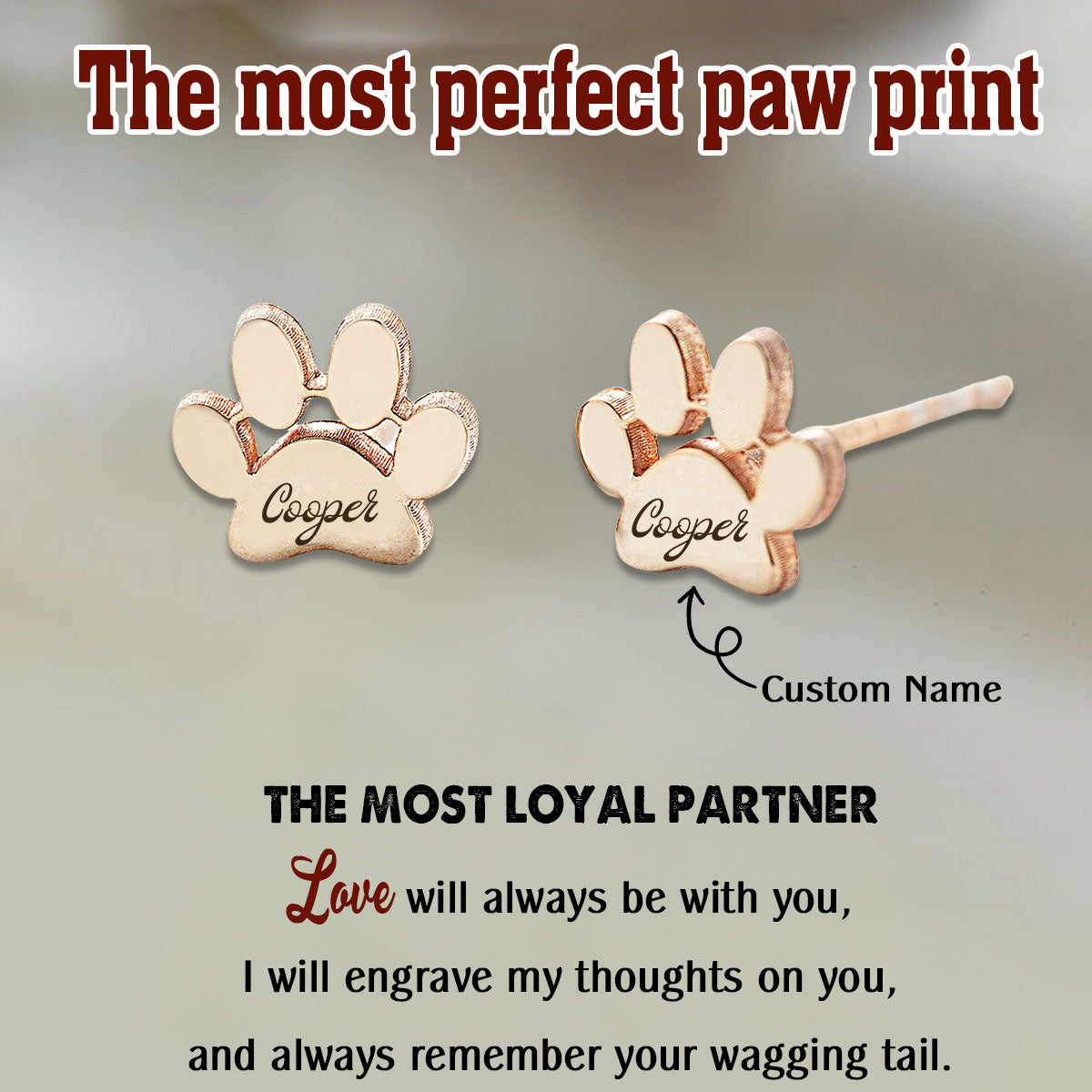 Engraved Paw Print Name Earrings, Paw Print Studs, Personalized Paw Earrings, Gift for Pet Lovers