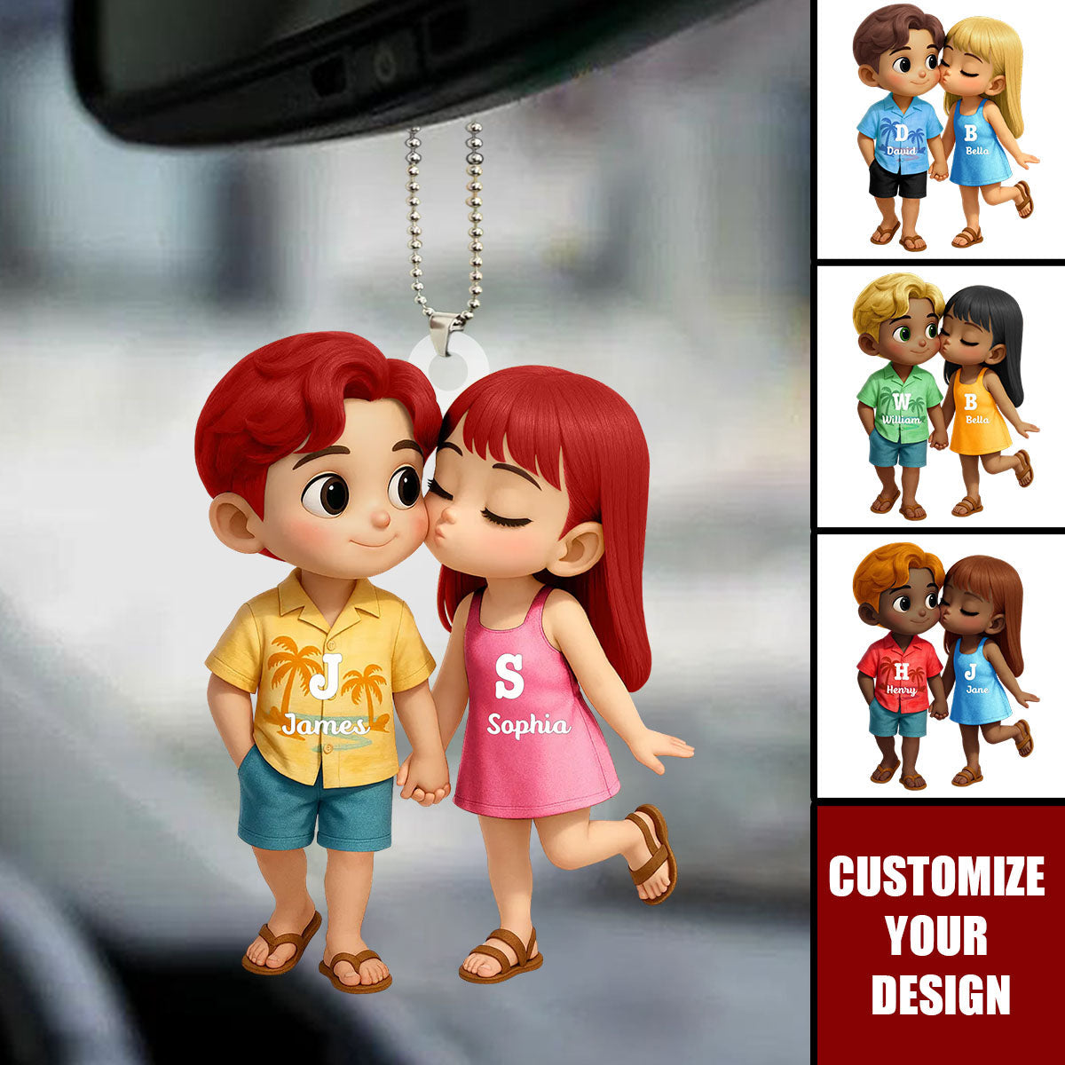 Cute Cartoon Couple Summer Vibe Personalized Acrylic Ornament, Gift for him, Gift for her