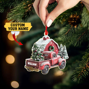Personalized Acrylic Ornament Vintage Red Truck Christmas