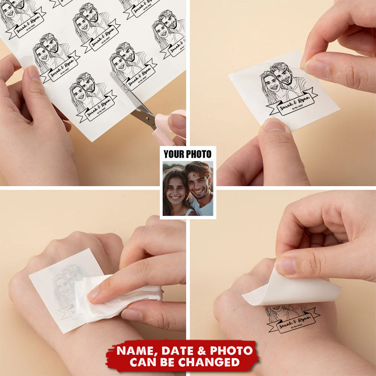 Personalized Waterproof Portrait Tattoos (24-Pack) - Wedding Gift for Couples