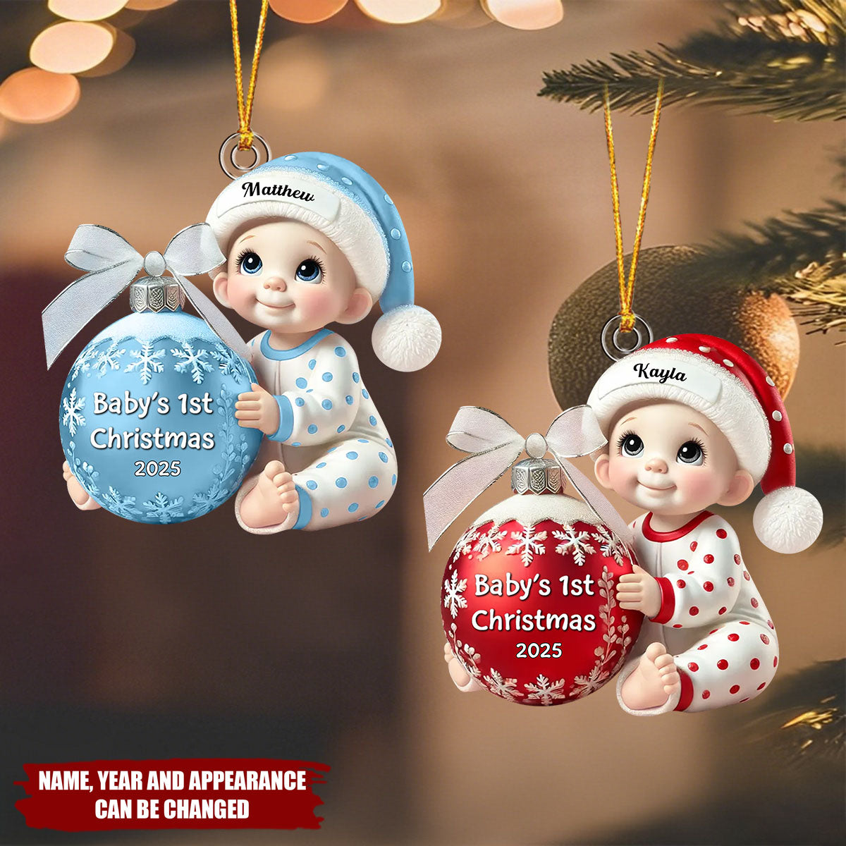 Baby Holding Christmas Bauble - Personalized Acrylic Flat Ornament