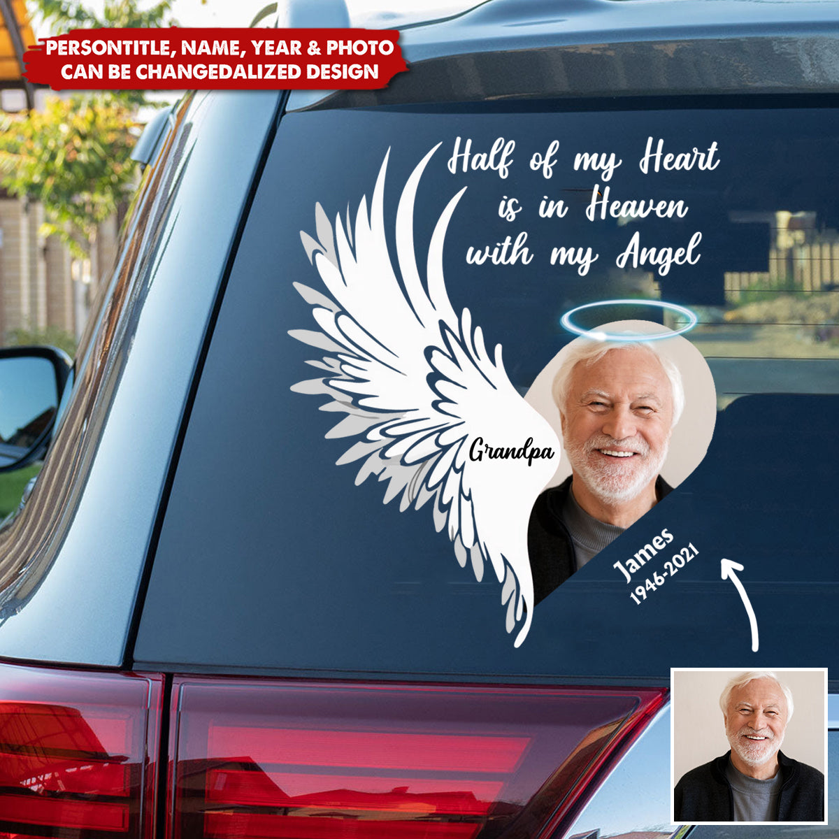 Half Of My Heart Is In Heaven With My Angel - Personalized Memorial Decal