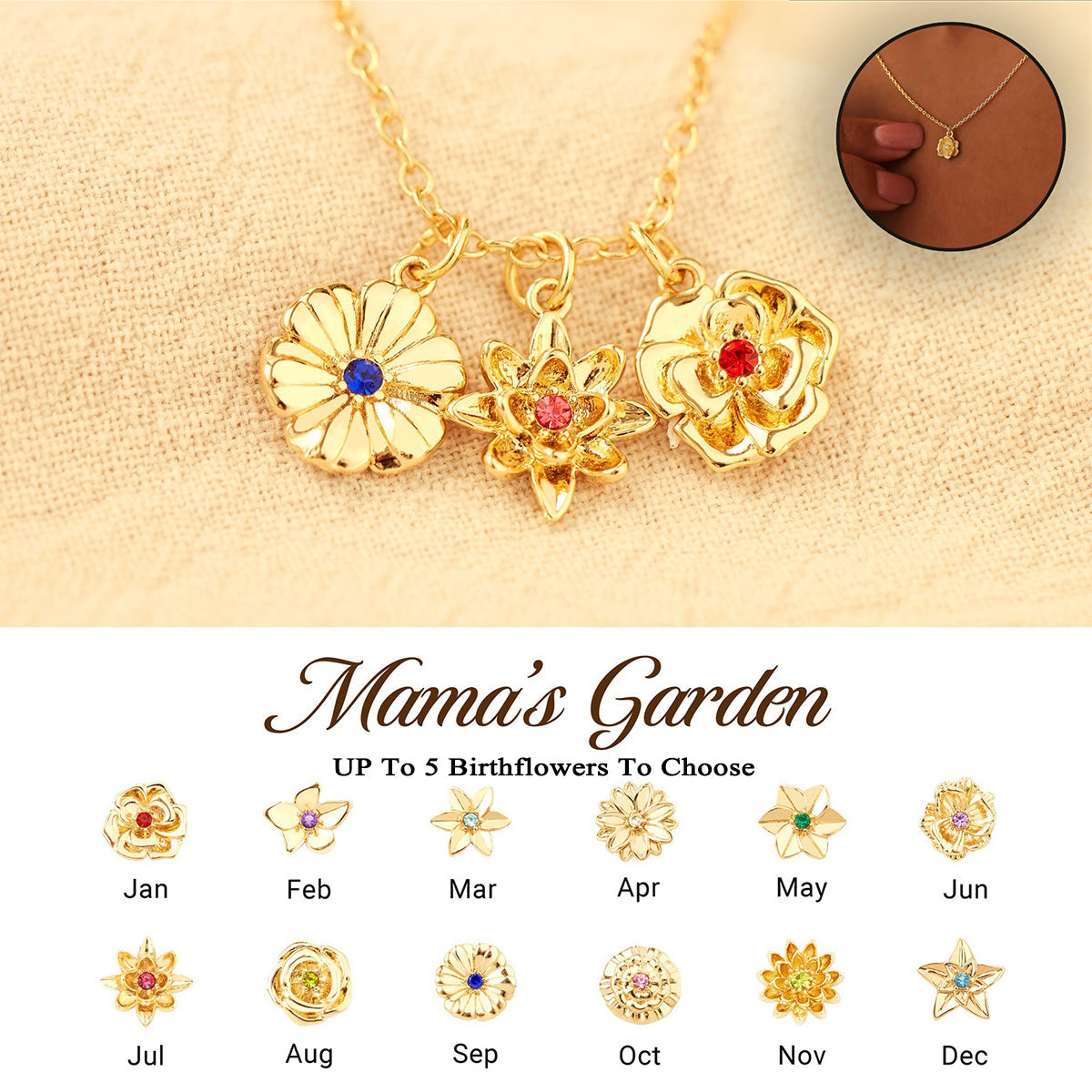 Birth Flower With Birthstone Family Personalized Necklace