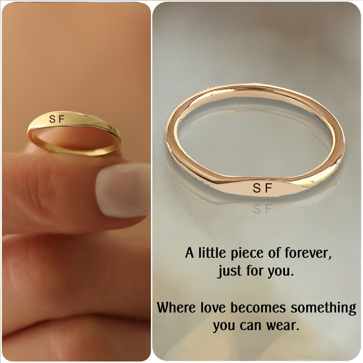 Dainty Stamped initial Ring, Personalized Birthday Memorial Ring, Gift for Him/Her