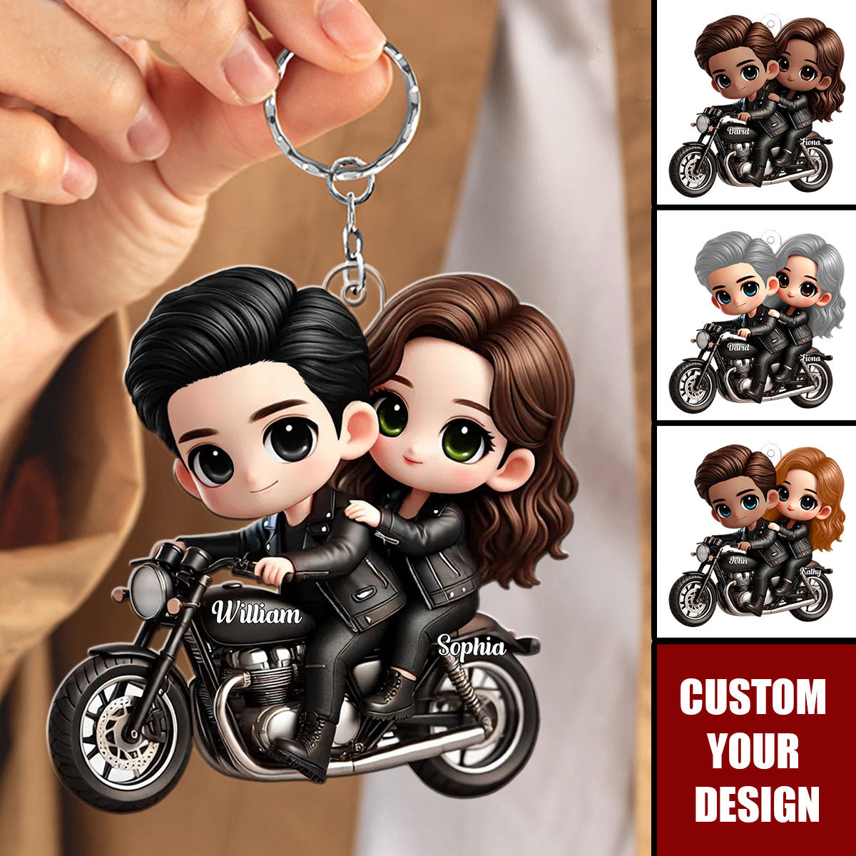 Cute Cartoon Couple Motorcycle Personalized Acrylic Keychain