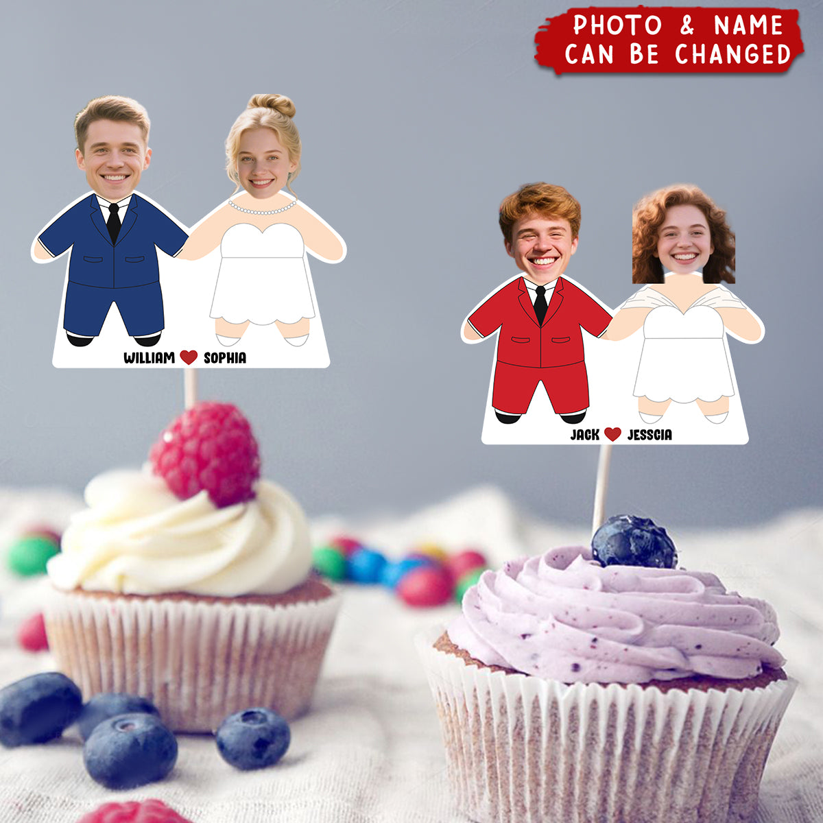 Custom Photo Face Wedding Couple Decoration Cupcake Toppers