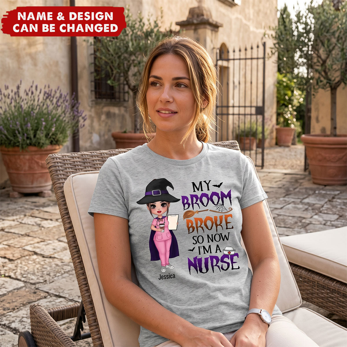 Halloween Doll Nurse My Broom Broke Personalized Shirt