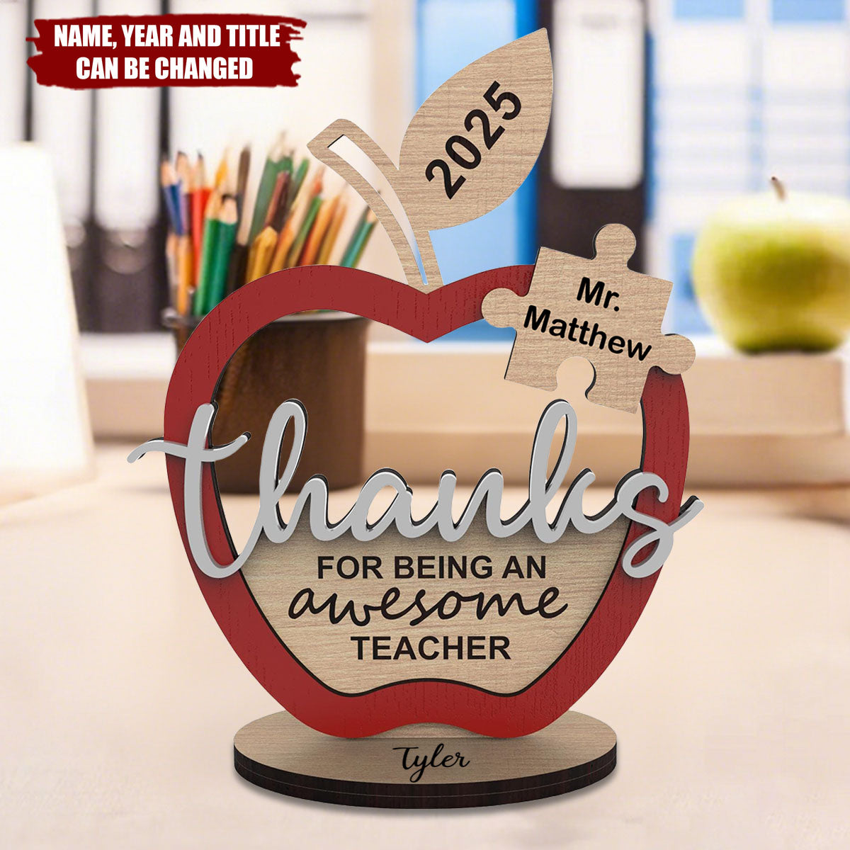 Apple Puzzle Piece - Personalized 2-Layer Wooden Plaque