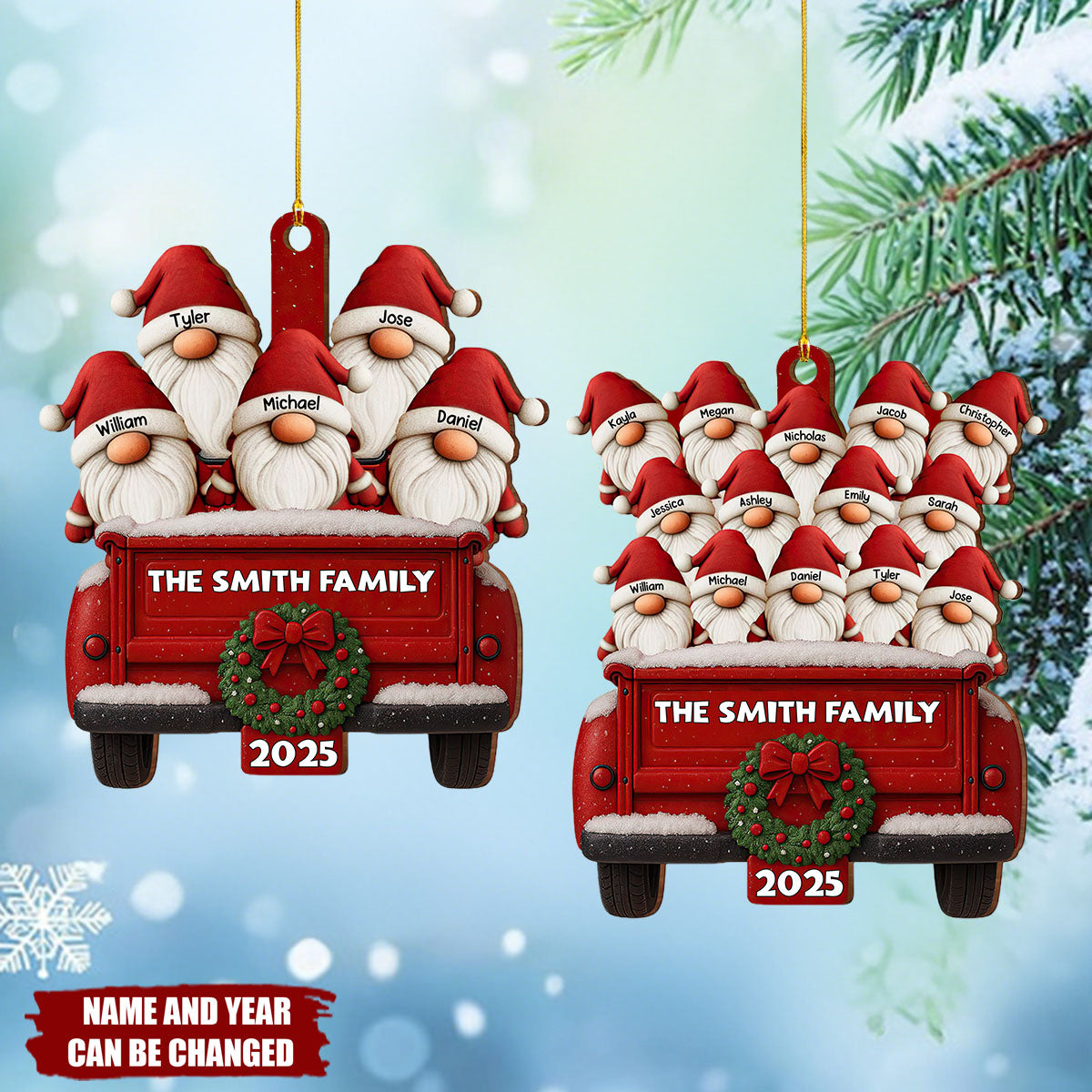 Family Vintage Truck Christmas Ornament - Personalized Wooden Ornament