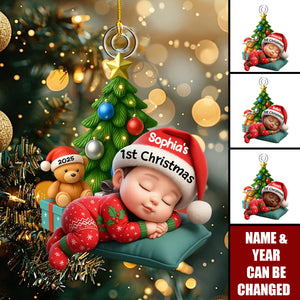 Sleeping Baby in Christmas Pajama Personalized Acrylic Ornament