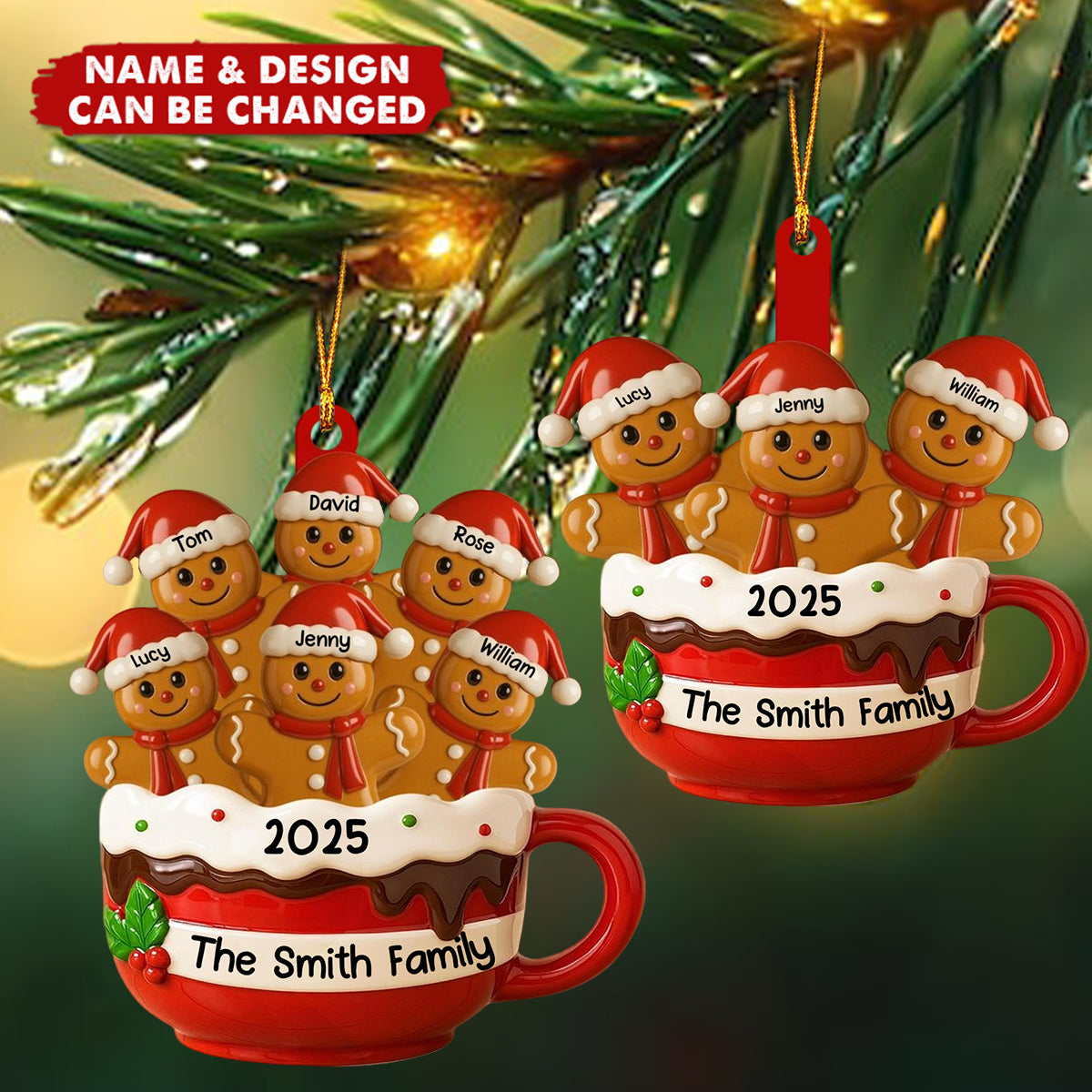 Customizable Family Hot Cocoa Mug With Festive Elves,Personalized Wood Ornament