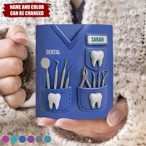 Dental Coffee Mug Featuring Dental Equipment Designs - Personalized Mug - Gift For Dentists