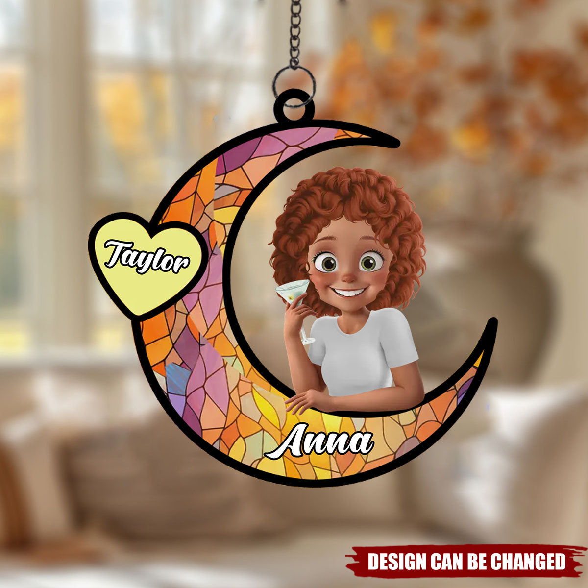 Love You To the Moon & Back - Family Personalized Window Hanging Suncatcher Ornament - Mother's Day, Gift For Mom, Grandma