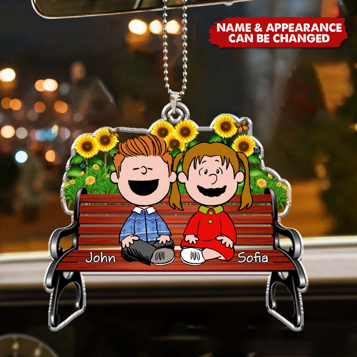 Couples Sitting Together - Personalized Gifts For Couple Car Ornament