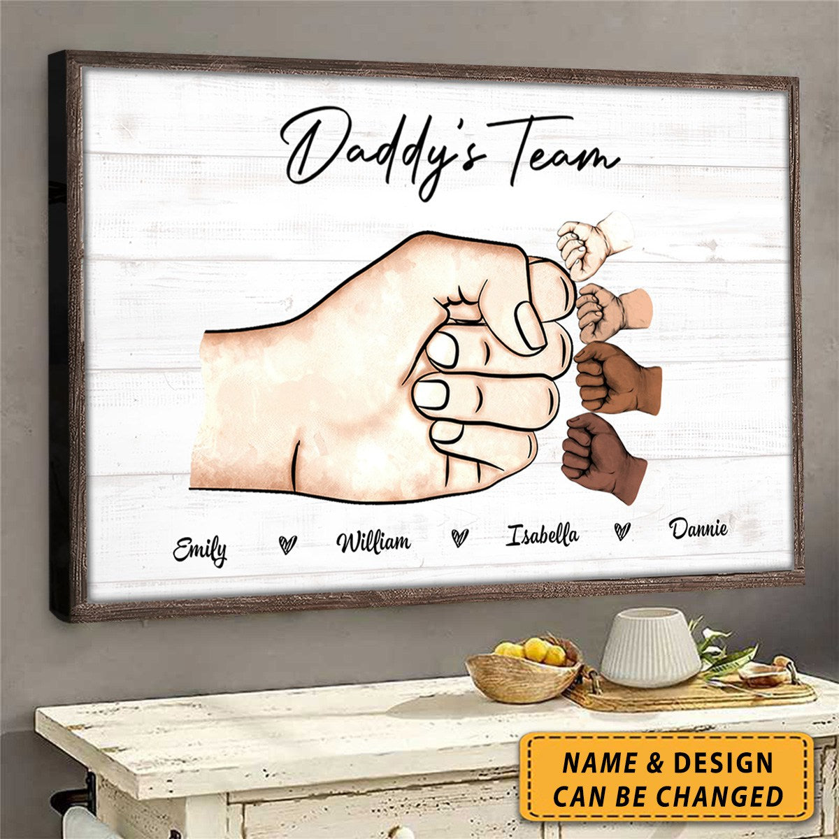 Mother Or Daddy & Kids, Together We're A Team - Personalized Horizontal Poster - Father's Day Gift, Mother's Day