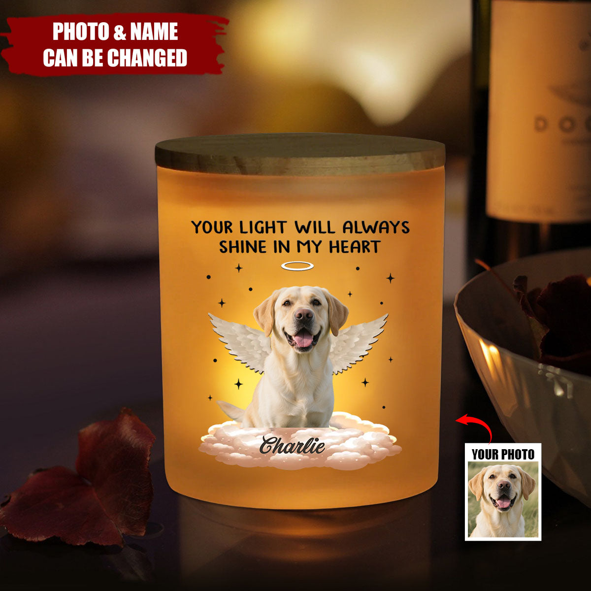 Forever In My Heart - Memorial Personalized Custom Printed Glass Jar With LED Candle - Sympathy Gift For Pet Owners