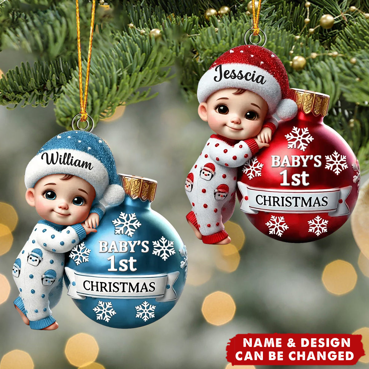 Baby Holding Bauble First Christmas Personalized Acrylic Ornament