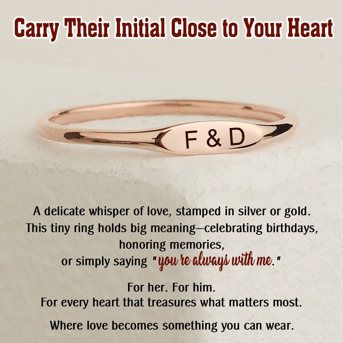 Dainty Stamped initial Ring, Personalized Birthday Memorial Ring, Gift for Him/Her