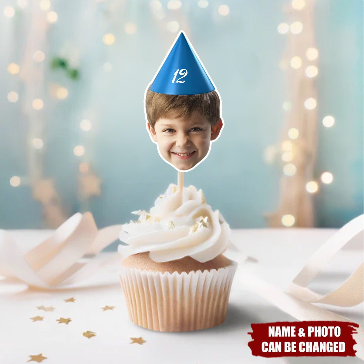 Personalized Photo Cake Toppers with Food Safe Stick Set of 15 Birthday Party Favors