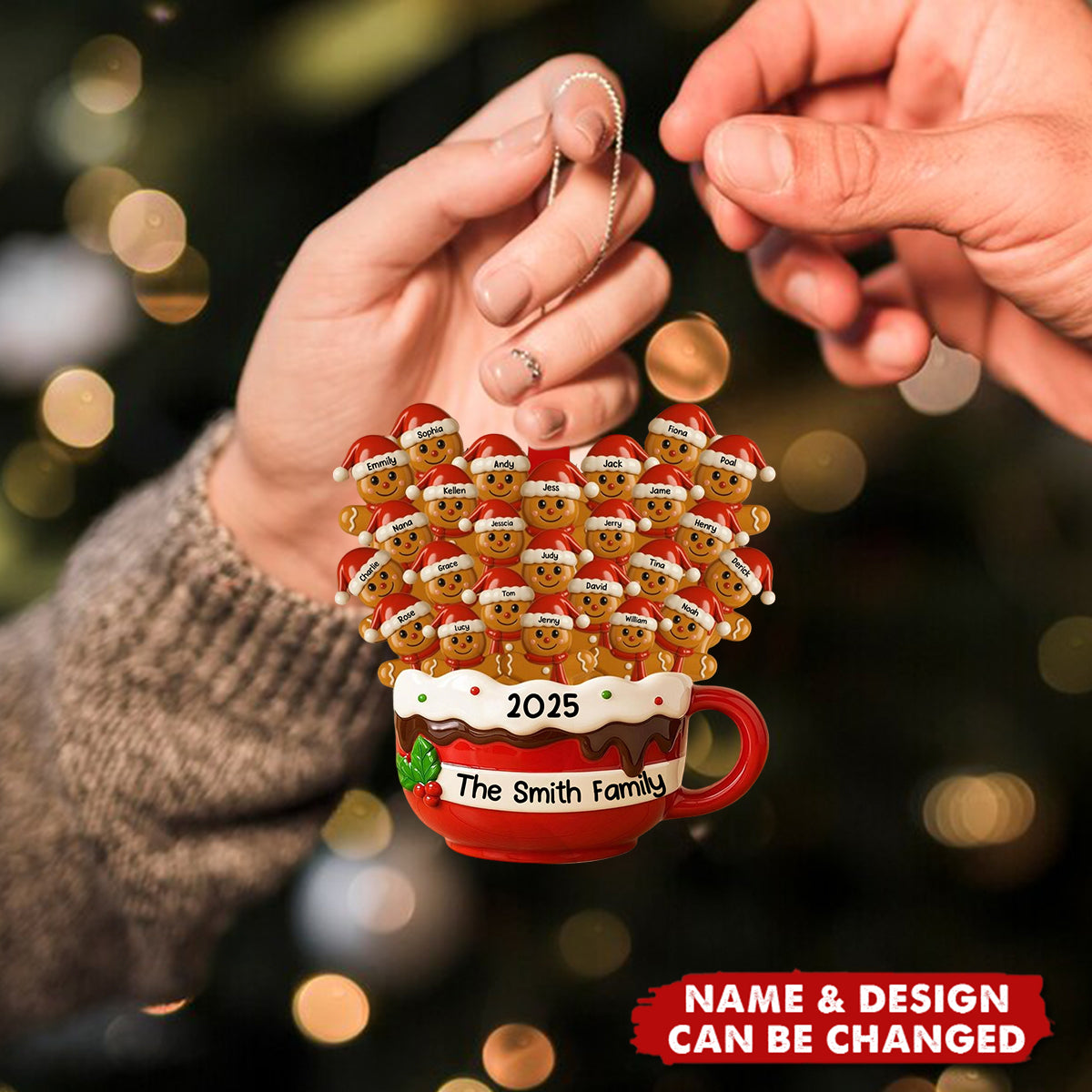 Customizable Family Hot Cocoa Mug With Festive Elves,Personalized Wood Ornament