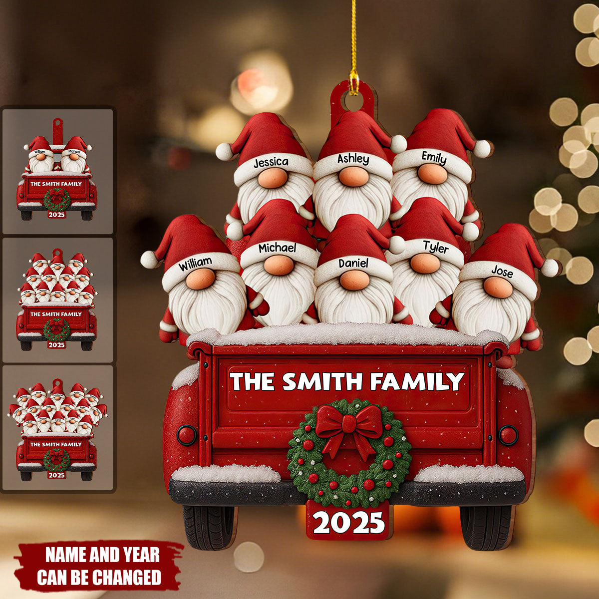 Family Vintage Truck Christmas Ornament - Personalized Wooden Ornament