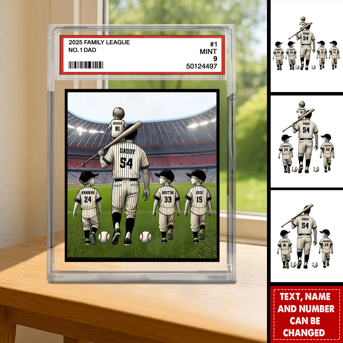 Baseball No. 1 Dad Man & Kids Trading Card Style - Personalized Custom Shaped Acrylic Plaque, Gift For Dad
