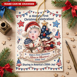 Custom Photo First Christmas Acrylic Ornament - Personalized America 250th Anniversary Christmas Gifts
