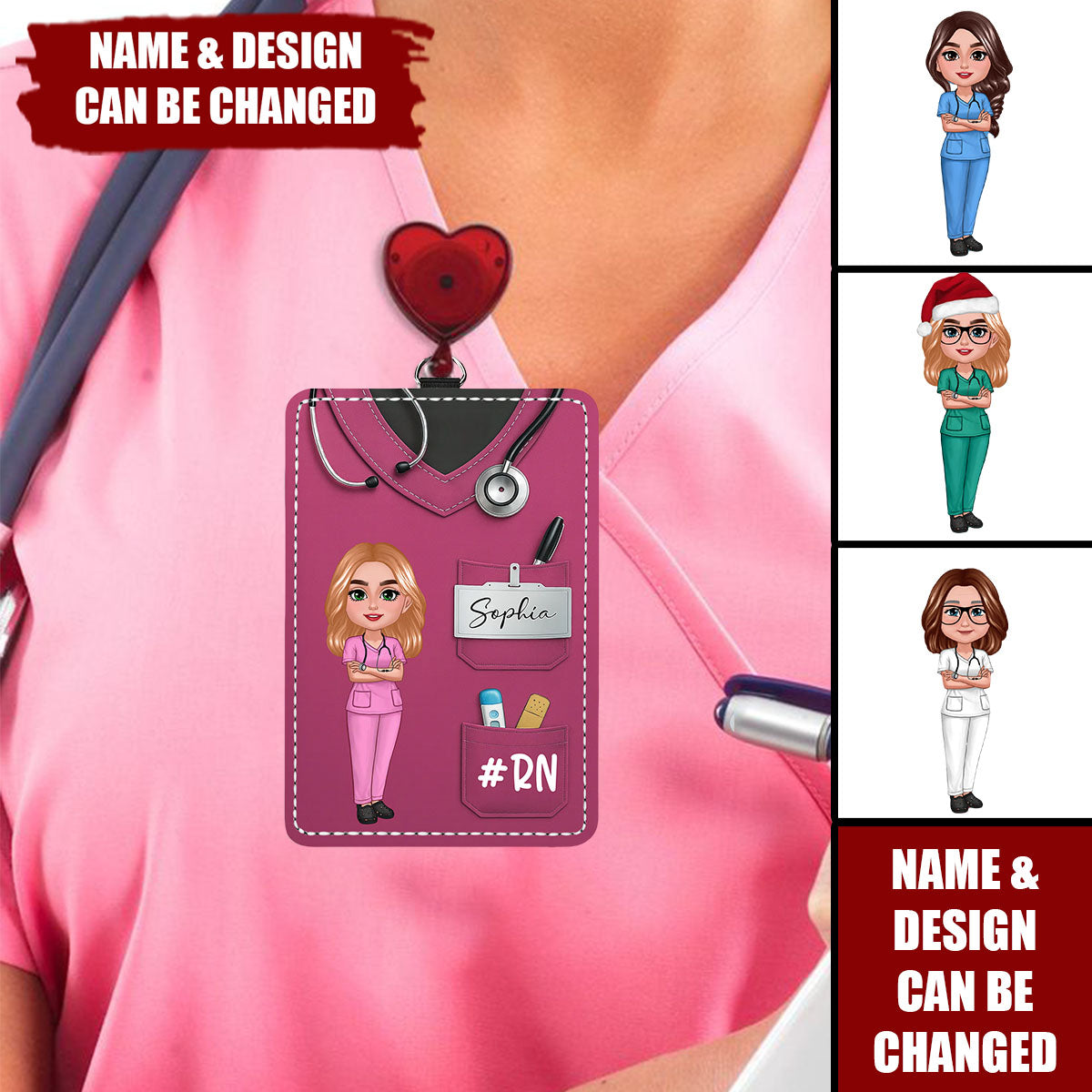 Scrub Theme Nurse CNA CMA RN LPN Name Personalized ID Badge Holder