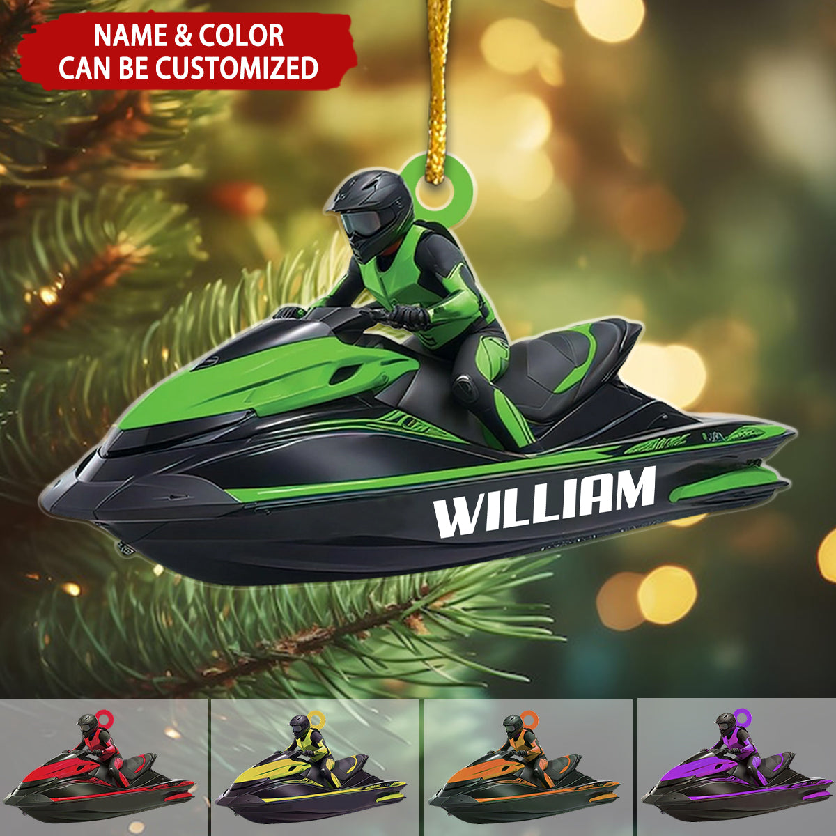 Jet Boat Personalized Skiing Christmas Ornament