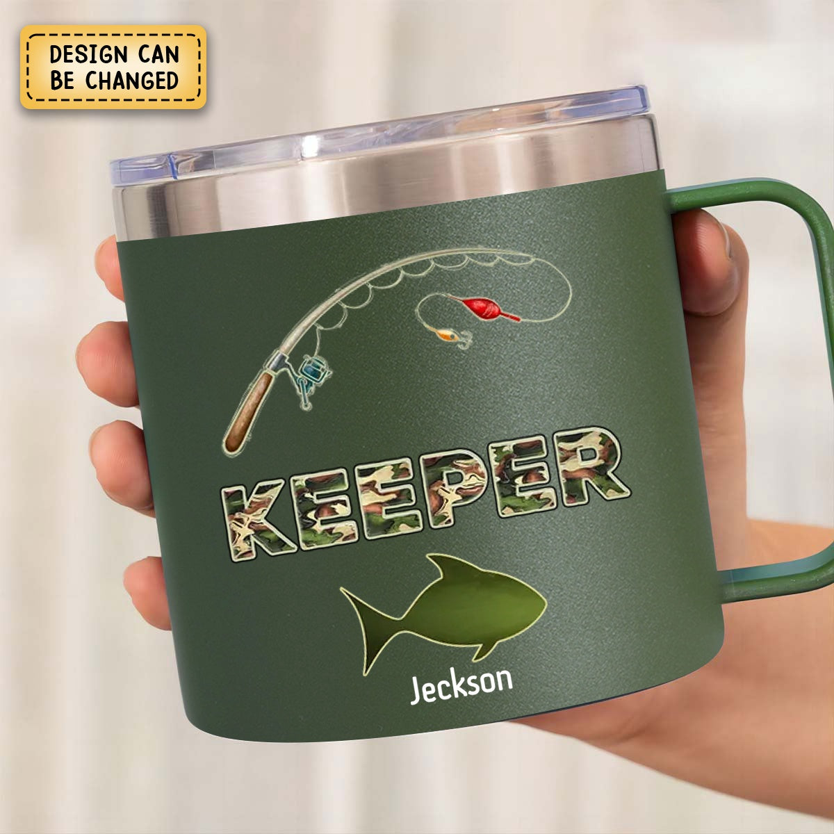 Grandpa's Keepers Fishing Camouflage Personalized Stainless Steel Tumbler With Handle