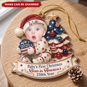 Custom Photo First Christmas Acrylic Ornament - Personalized America 250th Anniversary Christmas Gifts