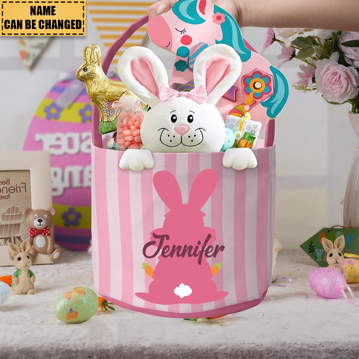 Customizing Kid's Name With Easter Bunny - Personalized Easter Basket