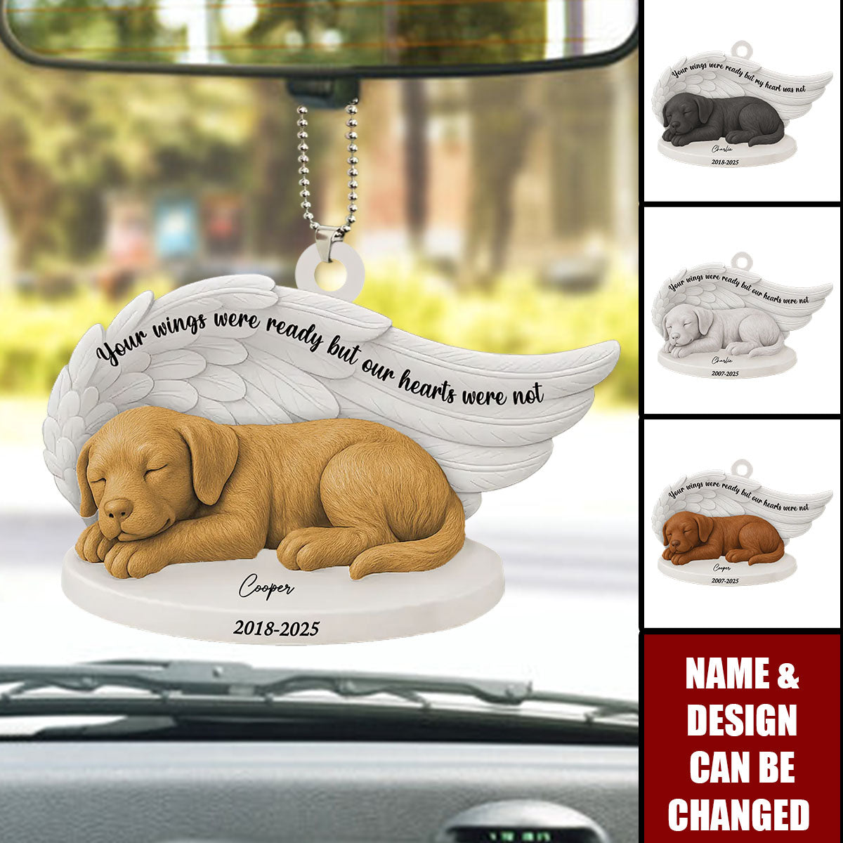 Your Wings Were Ready But My Heart Was Not - Personalized Acrylic Car Ornament, Memorial Gift