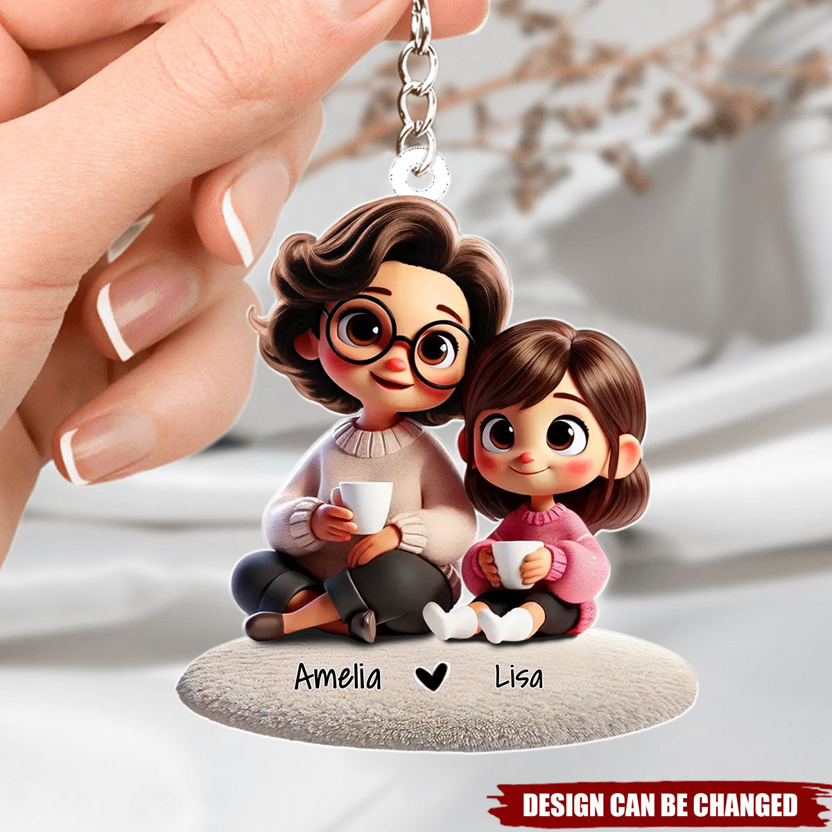 Happy Grandma & Grandkid Sitting Personalized Acrylic Keychain, Perfect 2025 Mother's Day Gift For Mom,  Grandma