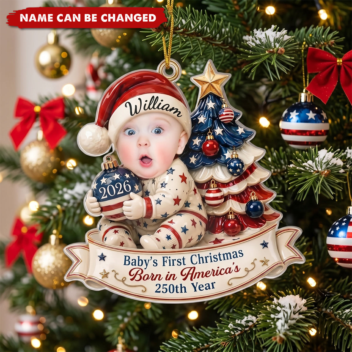 Custom Photo First Christmas Acrylic Ornament - Personalized America 250th Anniversary Christmas Gifts